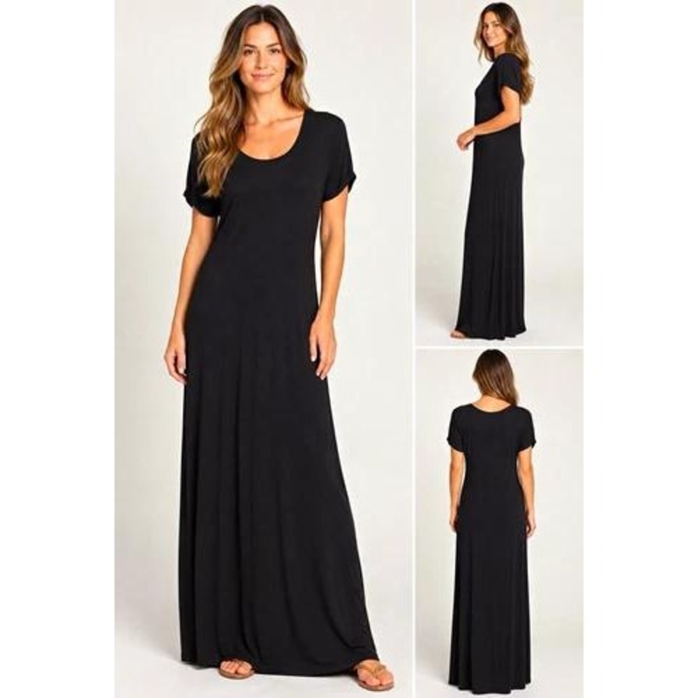 C&C California Black Short Sleeve Maxi Dress Jersey Knit Stretch XL